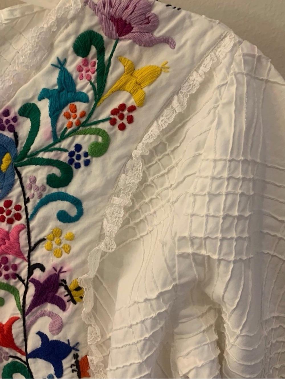Handmade VTG Mexican Embroidered Lace Crochet Cotton Maxi Dress - Picture 7 of 13
